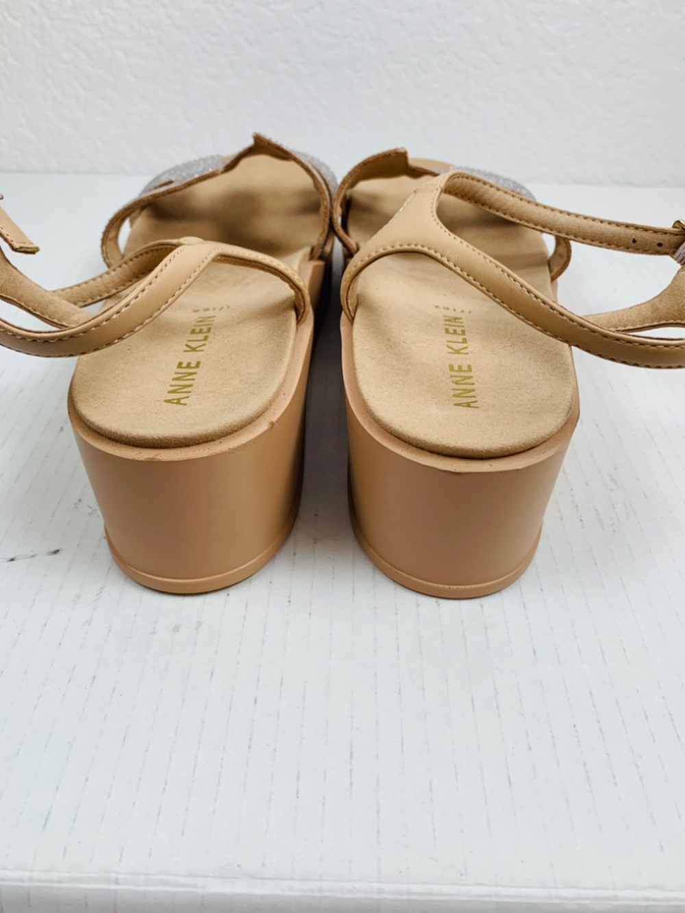 Anne Klein Virginia Rhinestone Platform Wedge Sandals Tan Beige 11M AKVIRGINIA - Picture 10 of 15